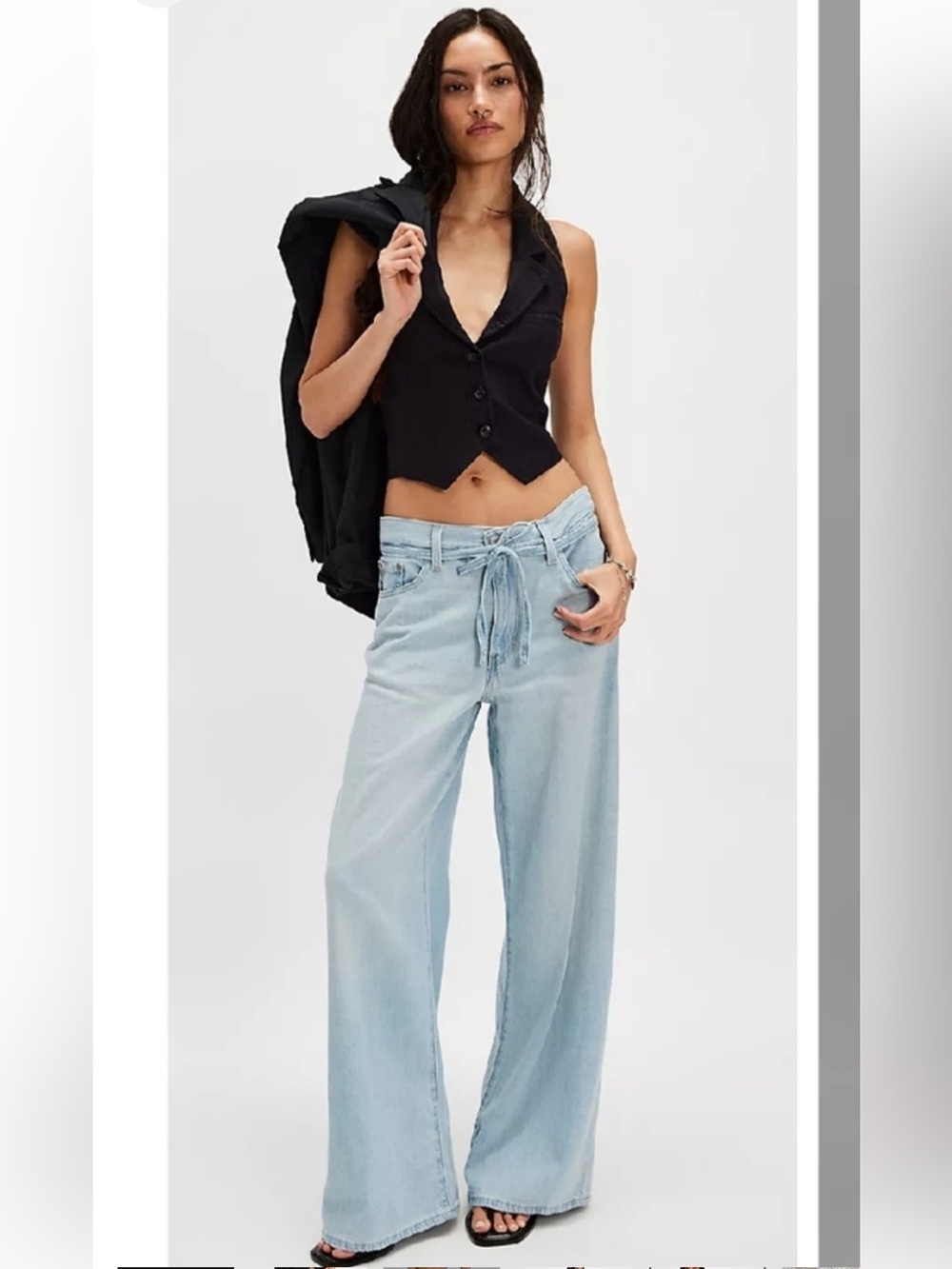 Free People Levi's XL Baggy Straight Jeans Linen + Denim 27 Light Blue